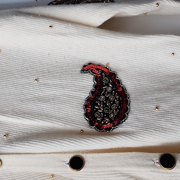 Vintage Sequins and Beads Sparkly Wool Angora Blend Oversized Knit Cardigan - Picture 2 of 11